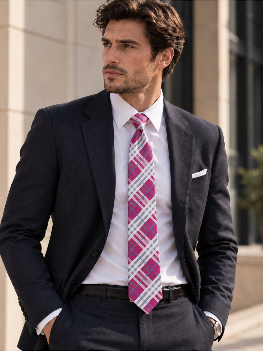 Burberry Nova Check Silk Pink and White Tie